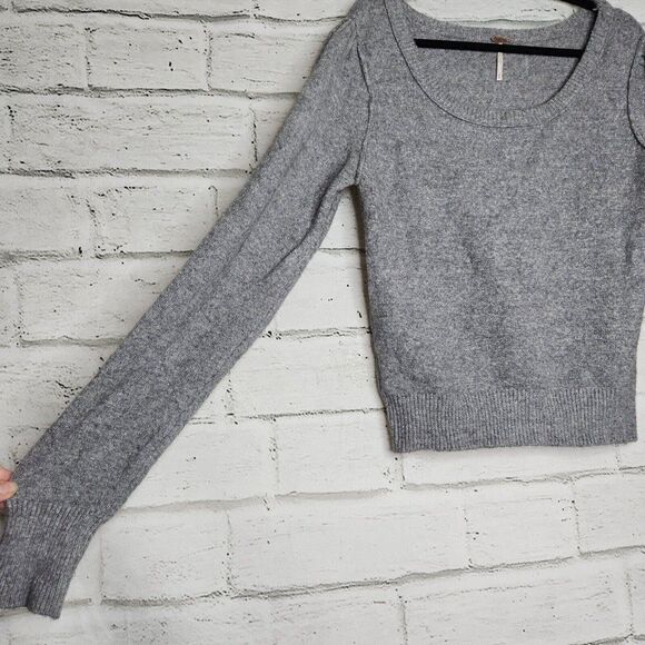 Free People Women's Gray Complete Me Sweater Cotton Alpaca Blend Size Medium - Picture 6 of 9